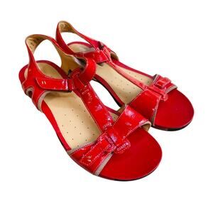 Clarks Artisan red patent leather comfort sandals ladies US 11M adjustable strap